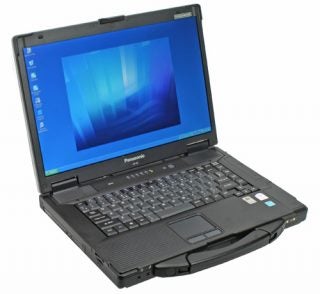 Panasonic ToughBook CF-52 Semi-Rugged Notebook open on table.