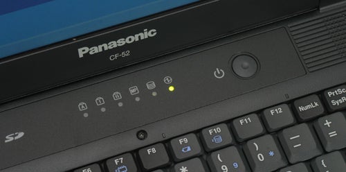 Close-up of Panasonic ToughBook CF-52 keyboard and status LEDs.