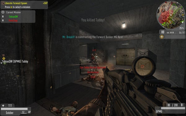 Screenshot of Enemy Territory: Quake Wars gameplay with HUD elements.
