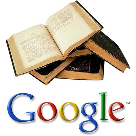 Logo of Google with books representing search for knowledge.