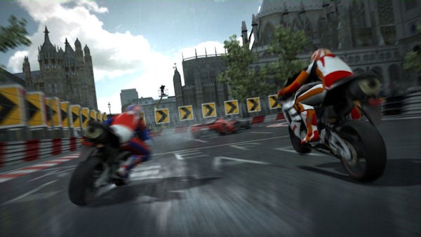 Motorcycles racing in Project Gotham Racing 4 gameplay.