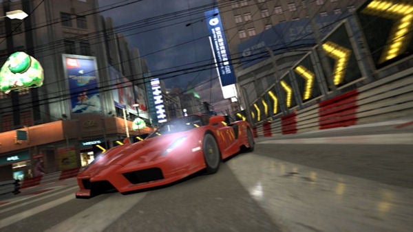 Screenshot of Project Gotham Racing 4 gameplay with a red car racing.