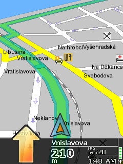 Screenshot of Pocket Navigator 7 GPS map in Europe.