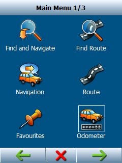 Screenshot of Pocket Navigator 7 GPS software main menu.