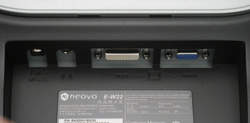 Close-up of AG Neovo E-W22 monitor's connectivity ports.
