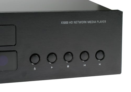 Close-up of Helios X5000 Network Media Player controls.