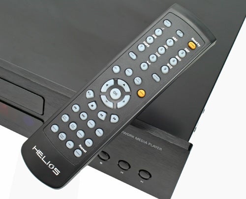 Helios X5000 remote on top of the network media player.