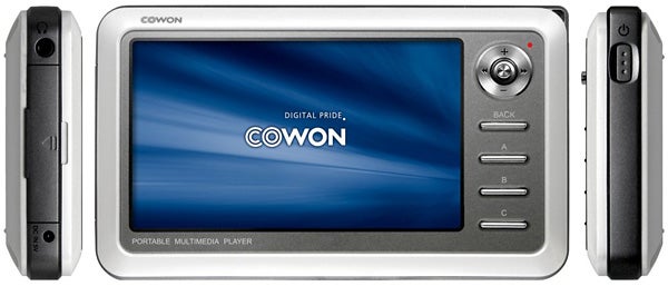 Cowon A2 30GB portable multimedia player front and side view.