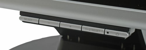 Close-up of NEC Multisync LCD205WXM monitor's control buttons.