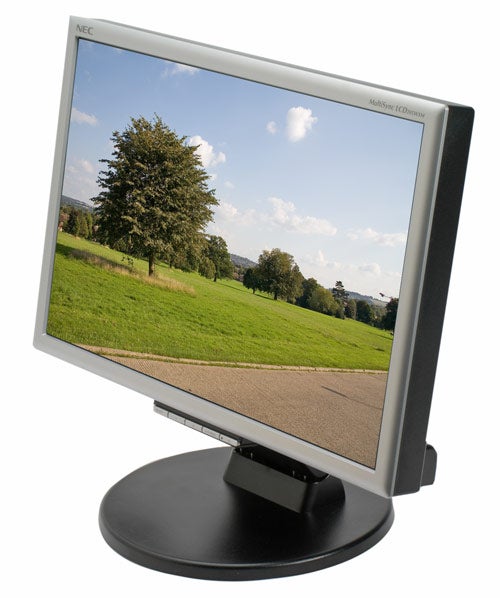 NEC Multisync LCD205WXM monitor displaying a landscape image.