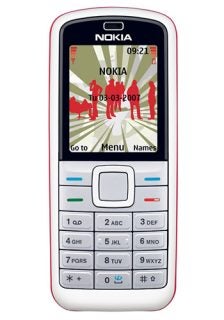Nokia 5070 mobile phone with display screen and keypad.