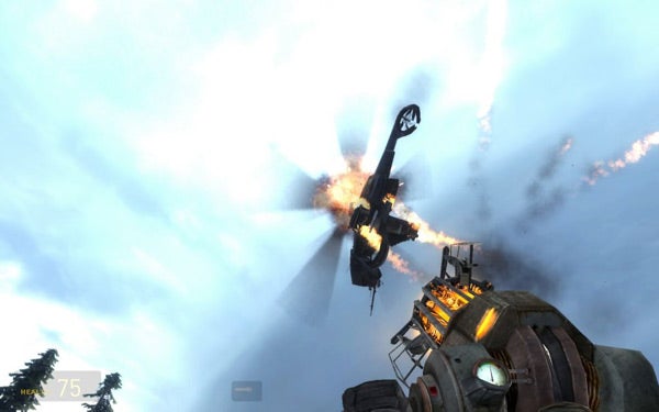 Exploding helicopter scene from Half-Life 2: Episode 2 game.