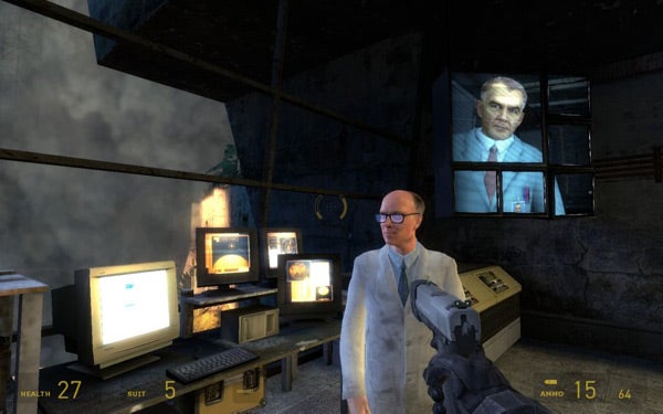 Screenshot of Half-Life 2: Episode 2 gameplay with character and HUD.