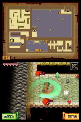 Screenshot of Zelda: Phantom Hourglass gameplay on Nintendo DS.