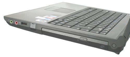 Samsung X22 laptop angled view showing ports and keyboard