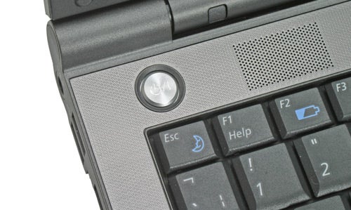 Close-up of Samsung X22 laptop's power button and keyboard