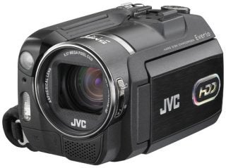 JVC Everio GZ-MG575EK camcorder showing lens and controls.