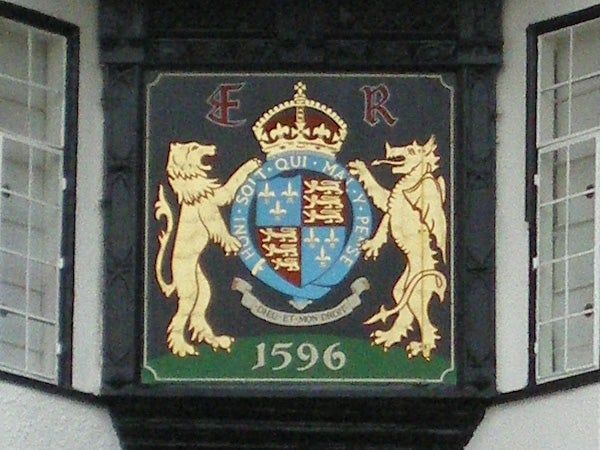 Coat of arms on a plaque with date 1596.