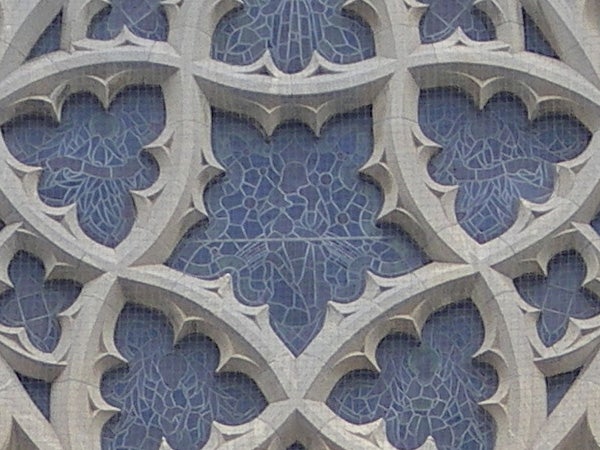 Photograph of intricate blue stone carving details