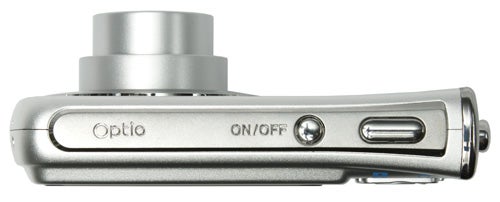 Side view of Pentax Optio M40 digital camera.