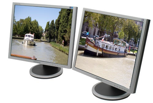 Samsung SyncMaster 940UX USB monitors displaying scenic river views.