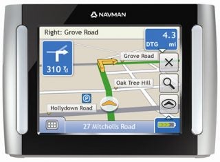 Navman S30 Sat-Nav displaying directions on screen.