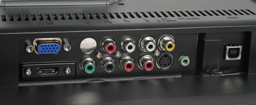Close-up of Chimei CMV 222H monitor's connectivity ports.