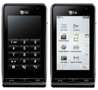 LG Viewty KU990 phone with touchscreen display and keypad.