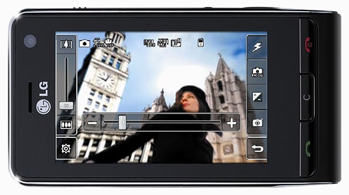 LG Viewty KU990 phone displaying camera interface with photo.