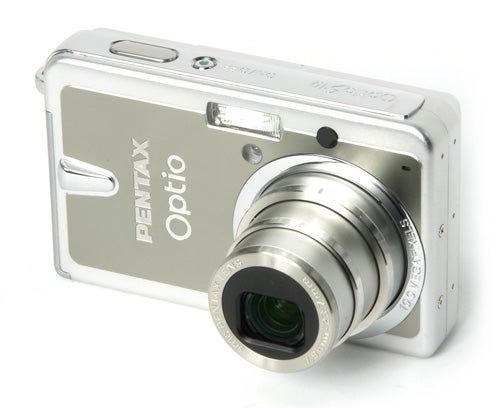 Pentax Optio S10 digital camera on white background.