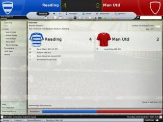 Football Manager 2008 match result screen reading versus Man Utd.
