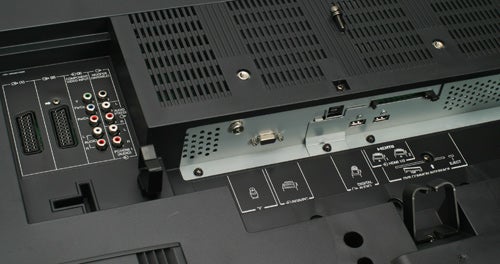 Close-up of Toshiba Regza 42Z3030D TV's connectivity ports.