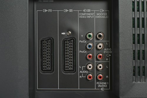 Close-up of Toshiba Regza TV's input panel with various connectors.