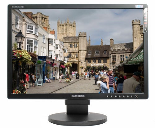 Samsung SyncMaster 245T monitor displaying a street scene.
