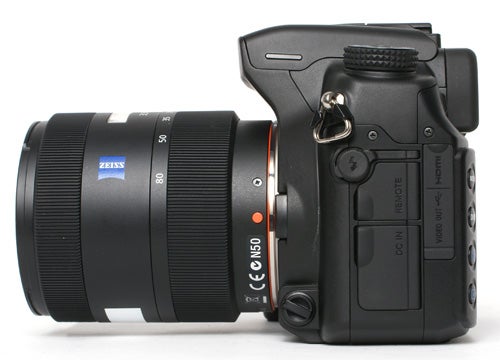 Sony Alpha A700 DSLR camera with a Zeiss lens.