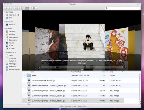 Screenshot of Mac OS X v10.5 Leopard Cover Flow feature.