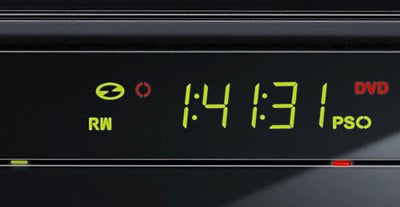 Samsung DVD-SH855M recorder display showing time and functions.