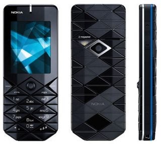 Nokia 7500 Prism phone showing front, back, and side views.