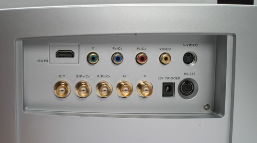 Close-up of BenQ W10000 projector's input connections panel.