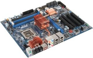 Abit IP35 Pro motherboard with heat sinks and capacitors.