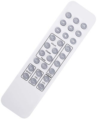 White remote control with multiple gray buttons