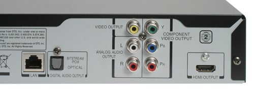 Rear panel of Toshiba HD-EP30 HD DVD player with ports.