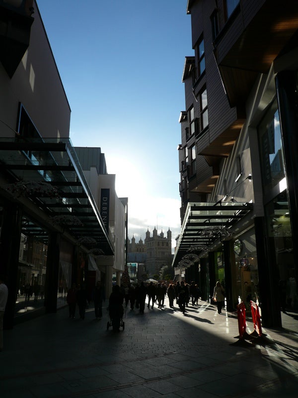 Outdoor shopping street captured by Panasonic Lumix camera