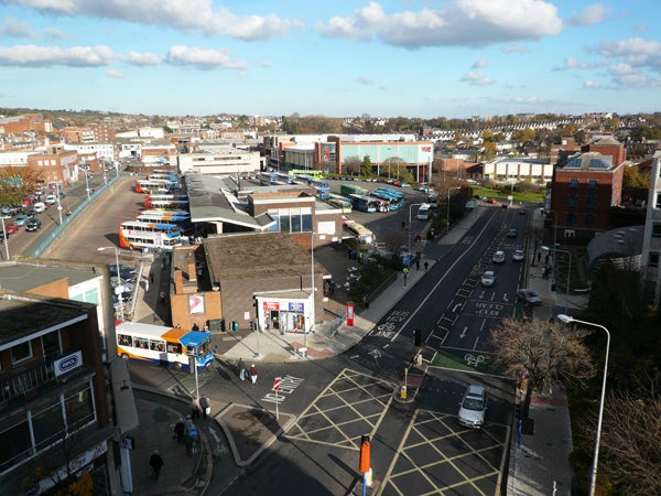 Aerial cityscape photo taken with Panasonic Lumix DMC-FX100.