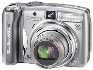 Canon PowerShot A720 IS digital camera front view.