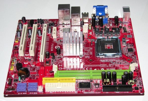 MSI P6NGM-FD motherboard with CPU socket and connectors.