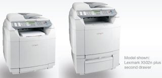Lexmark X500n and X502n multifunction color laser printers.
