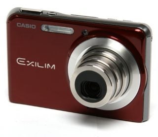 Casio Exilim EX-S880 camera in red on white background