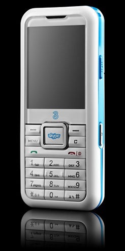 3 Skypephone mobile device on white background.