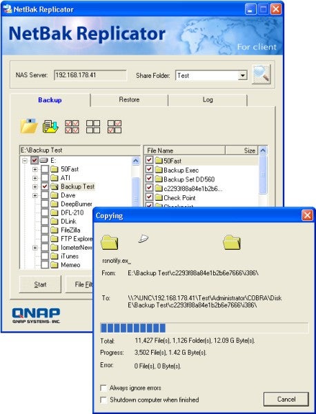 Screenshot of QNAP NetBak Replicator software in use.Screenshot of QNAP NetBak Replicator backup software in use.